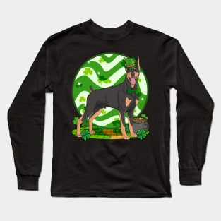 Doberman Pinscher Dog St Patricks Day Leprechaun Long Sleeve T-Shirt